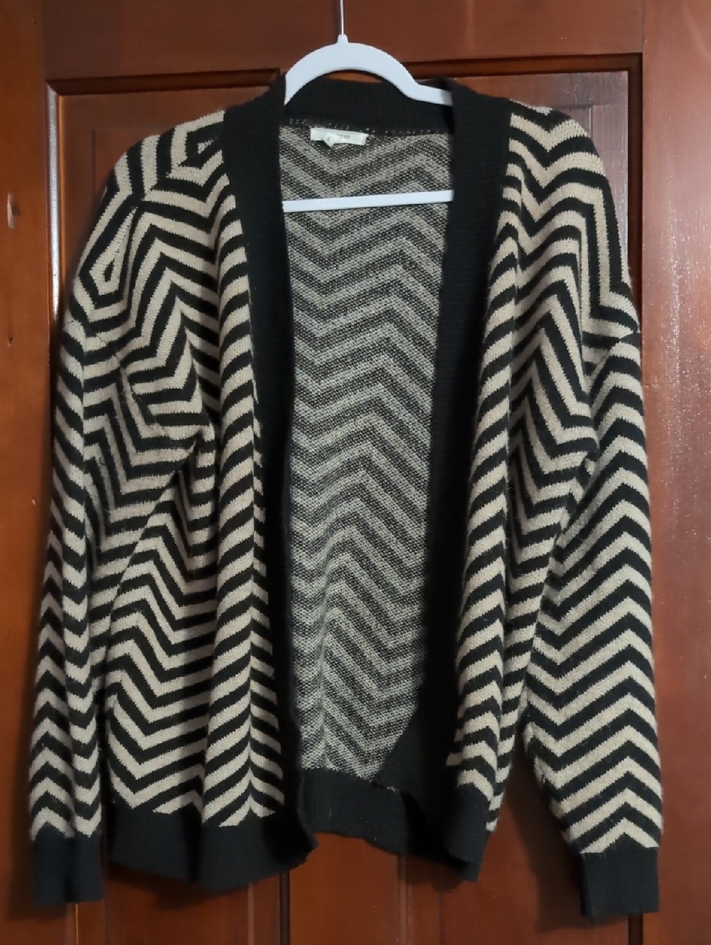Maurice's Black & Cream Chevron Open Cardigan